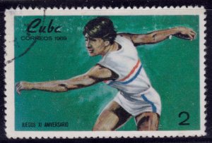 Cuba, 1969, Discus Thrower - Juedos Aniversario, 2c, MI#1531, used,++