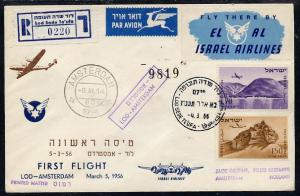 Israel 1956 El-Al reg first flight cover to Amsterdam bea...