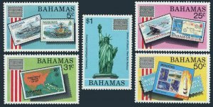 Bahamas 597-601,601a,MNH. AMERIPEX-1986.Statue of Liberty.Ship,Plane,Space,Map.