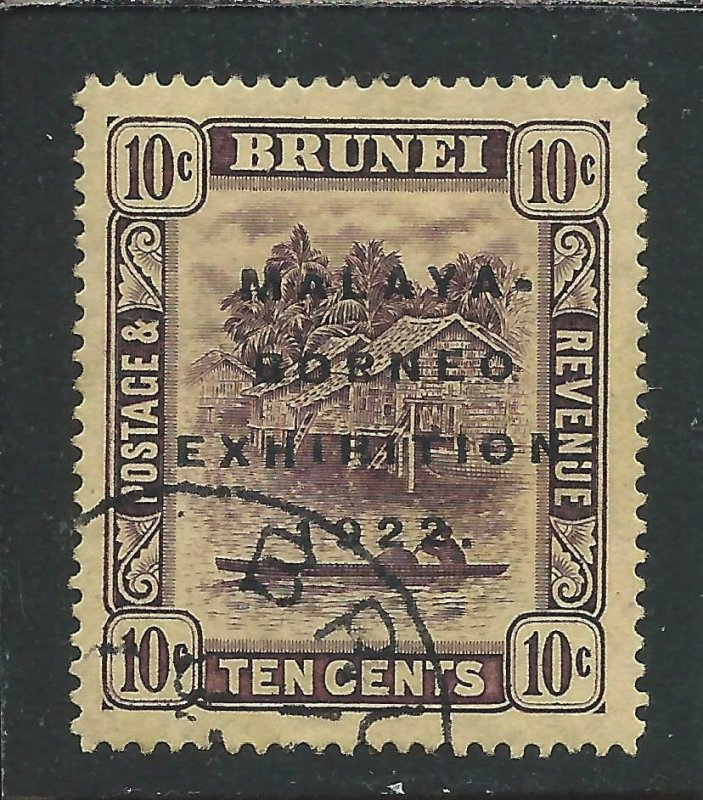 BRUNEI 1922 EXHIBITION 10c PURPLE/YELLOW 'SHORT I' FU SG 56a CAT £95