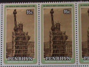 ​PENRHYN ISLAND-1986- SC#340 CENTENARY OF STATUE OF LIBERTY-MNH-IMPRINT STRIP-VF