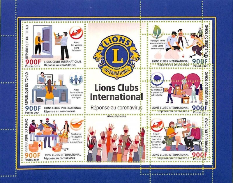 A9542 - TCHAD - MISPERF ERROR Stamp Sheet - 2021 - Lions Clubs International-