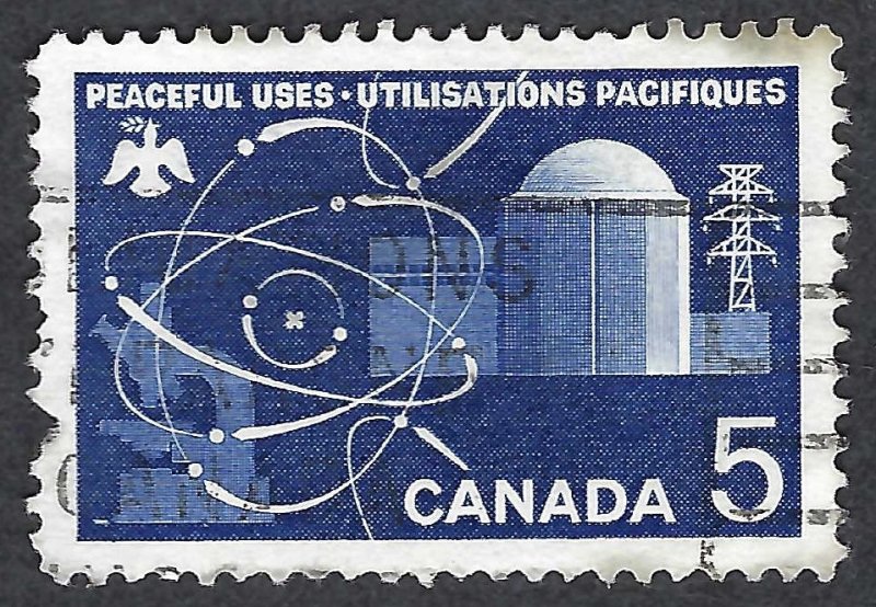 Canada #449 5¢ Atomic Energy, Reactor (1966). Used.