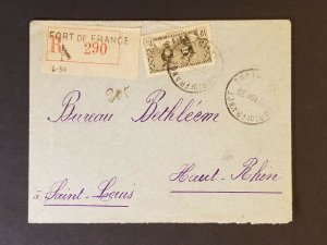 1935 Fort de France Martinique to Haut Rhin Saint Louis France Registered Cover