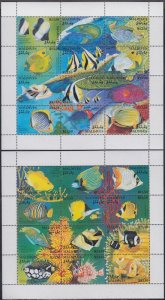 MALDIVE ISLANDS Sc # 1868-68A CPL SET 02 SHEETLETS of 12 DIFF EACH FISH