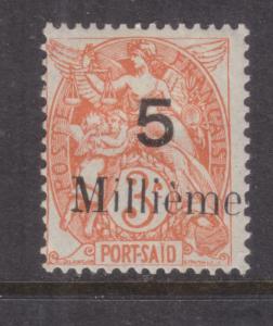 FRENCH PO EGYPT, PORT SAID, 1921 5 Milliemes on 3c. Orange Red, hhm.