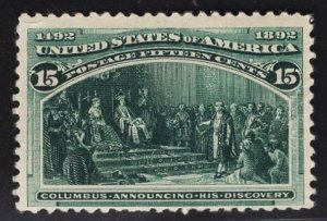 US #238 15c Dark Green Columbus Announcing Discovery MINT NH  SCV $600