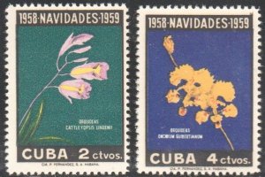 1958 Cuba Stamps Christmas Orchids Complete Set Error MNH