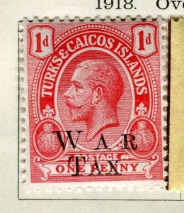 TURKS CAICOS; 1916-18 early Gv WAR TAX Optd, issue Mint hinged 1d. value