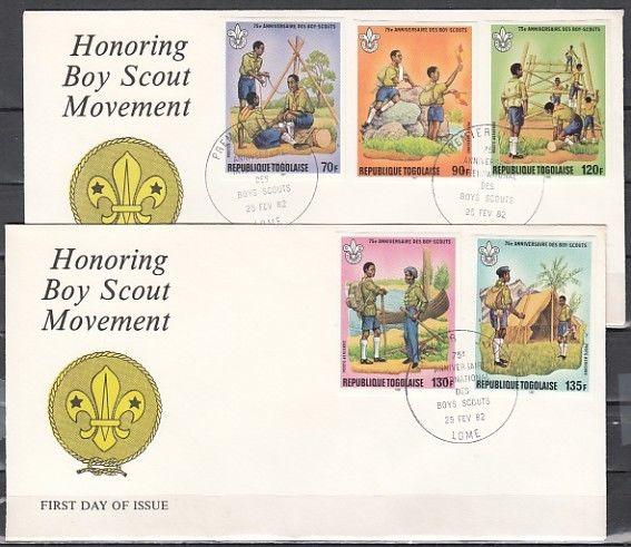 Togo, Scott cat. 1131, C464-C467. Scout Anniv., IMPERF. 2 First day covers. ^