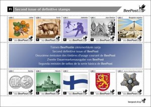 Finland 2023 BeePost Second definitives block of 10 stamps with label MNH
