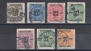 Denmark Sc 145-151 used 1918 27o Surcharges, short set to 27o on 29o Numeral