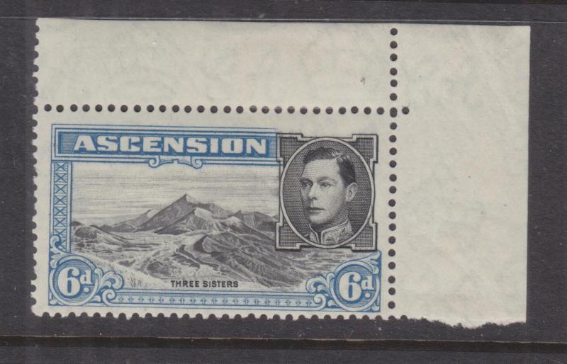 ASCENSION, 1938 KGVI, perf. 13 1/2,6d. Black & Blue, corner, mnh.