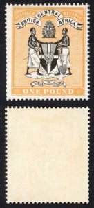 Nyasaland SG29 One Pound Black and Orange Yellow Fine M/M cat 1500