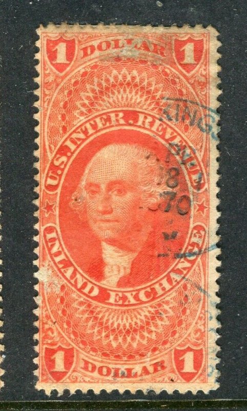 USA; 1870s early classic Washington Revenue fine used shade of $1 value