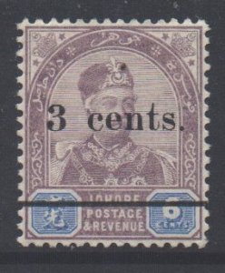 Malaya Johore Scott 28 - SG30, 1894 Sultan 3c on 6c MH*