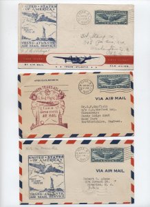 3 1939 C24 30ct winged globe cacheted flight covers [y8980]