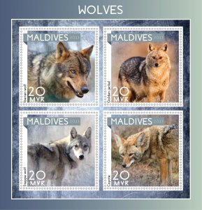 Stamps. Fauna Wolves 1+1 sheets perforated 2023 year Maldivies NEW