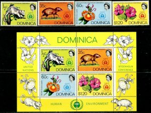 DOMINICA Sc#337-340, 340a 1972 Environment Conference Complete Set & S/S OG MNH