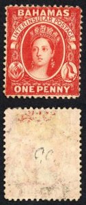 Bahamas SG33 1d Scarlet Vermilion wmk Crown CC Perf 14 no gum Cat 70