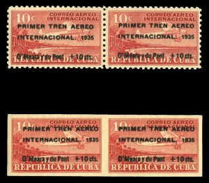 Cuba #C16-17 Cat$110, 1935 10c surcharges, perf. and imperf. horizontal pairs...