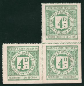 GB Scotland L&NER(NBR) RAILWAY Letter Stamp 4d *NORTH BRITISH* BLOCK{3} RSB116