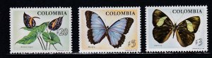 Colombia # 842-844, Butterflies,  Mint NH, 1/2 Cat.