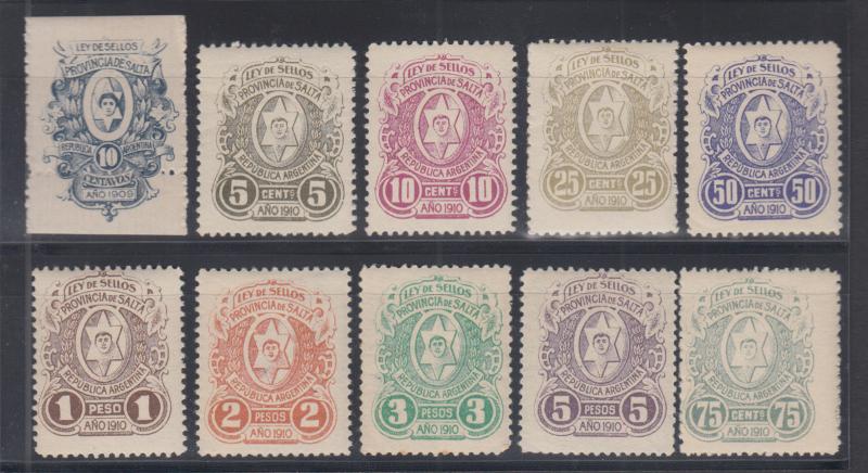 Argentina, Salta, Forbin 43/62 mint 1909-1910 Ley de Sello Revenues, 10 diff