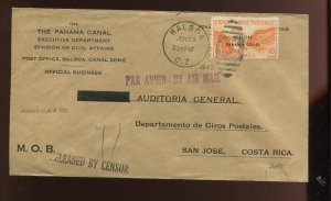 Canal Zone CO2 Airpost Official Used on OB Penalty Cover to Costa Rica CZ MOB9