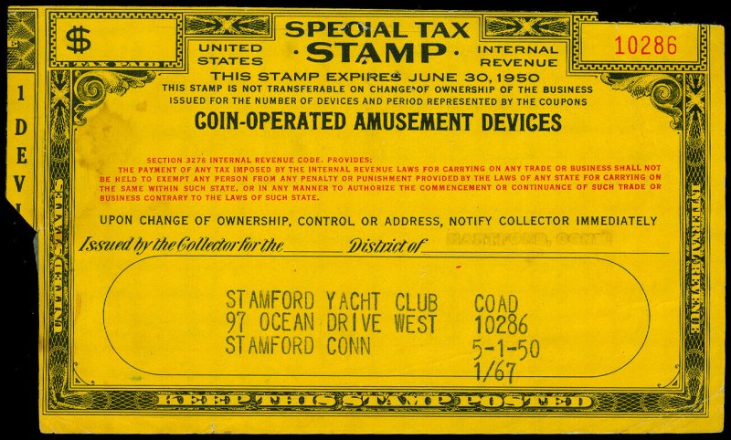 U.S. REV. STAX -COIN OPER. AMUSE. DEVICES FYE 1950  Used (ID # 61923)- L