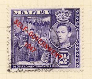Malta 1947 Early Issue Fine Used 2.5d. Self Gov Optd 234271