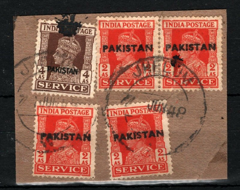 PAKISTAN KGVI Piece *JHELUM* LOCAL OVERPRINTS India Stamps *June 1948*CDS SS2320