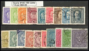 Austria Stamps # 145-163 Used VF Scott Value $62.00