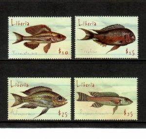 Liberia 2001 - Fish Marine Life - Set of 4 Stamps - MNH
