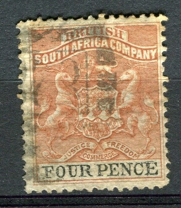 RHODESIA: 1892 early classic Springbok issue used Shade of 4d. value