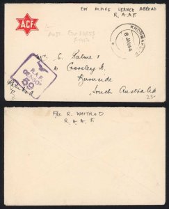 Aden 1944 Stampless RAF Censor cover to Australia