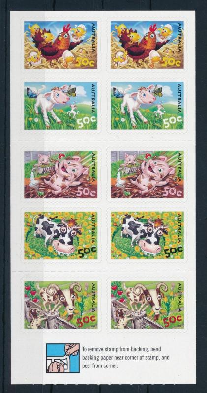 [74617] Australia 2005 Farm Animals Chicken Cow Pig Horse Self Adh. Booklet MNH