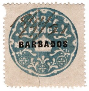 (I.B) Barbados Revenue : Duty Stamp 3d (die F) 