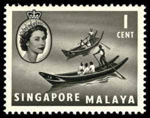 SINGAPORE Sc 28 VF/MNH - 1955 1c - Canoes - Ships & Queen Elizabeth II