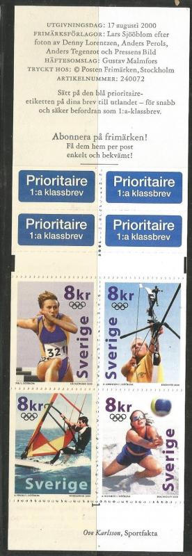 SWEDEN 2395, MNH STAMPS, COMPLETE BOOKLET, 1 EACH #a-d, 2000 SUMMER OLYMPICS,...