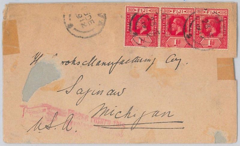 48667 - FIJI  -  POSTAL HISTORY - AIRMAIL COVER to USA 1912