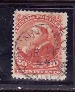 Canada-Sc#46-used 20c vermilion Widow Weeds-QV-1893-dated De 1 1894-