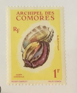 Comoro Islands 1962 Scott 49 MH - 1fr, Sea Shells, Harpa conoidalis