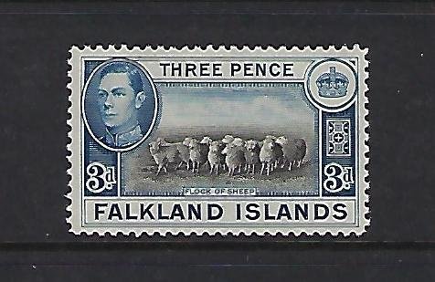 FALKLAND IS. SCOTT #87A 1936-46 GEORGE VI 3P (ULTRA/BLACK) -MINT LIGHT HINGED