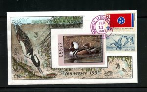 U.S. TE15 (U855) Milford Hand Painted Tennessee 1991 Hunting permit stamp cover