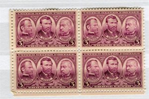 USA; 1937 early Army Heroes issue fine MINT MNH unmounted 3c. BLOCK of 4