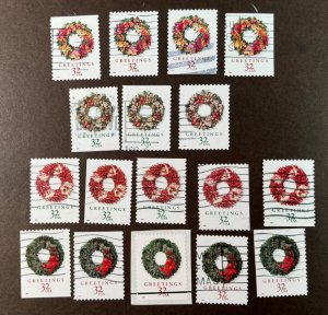 USA USED #3249-52  all 17 dif booklet positions - Christmas issue - *1998*