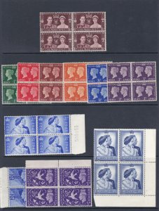 George VI Complete Commemorative set 1937-1951 Blocks of 4 U/M