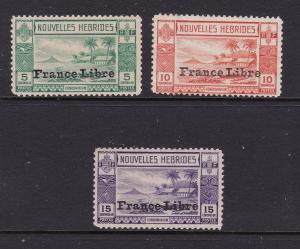 New Hebrides x 3 low values MH  France Libre overprints see scans