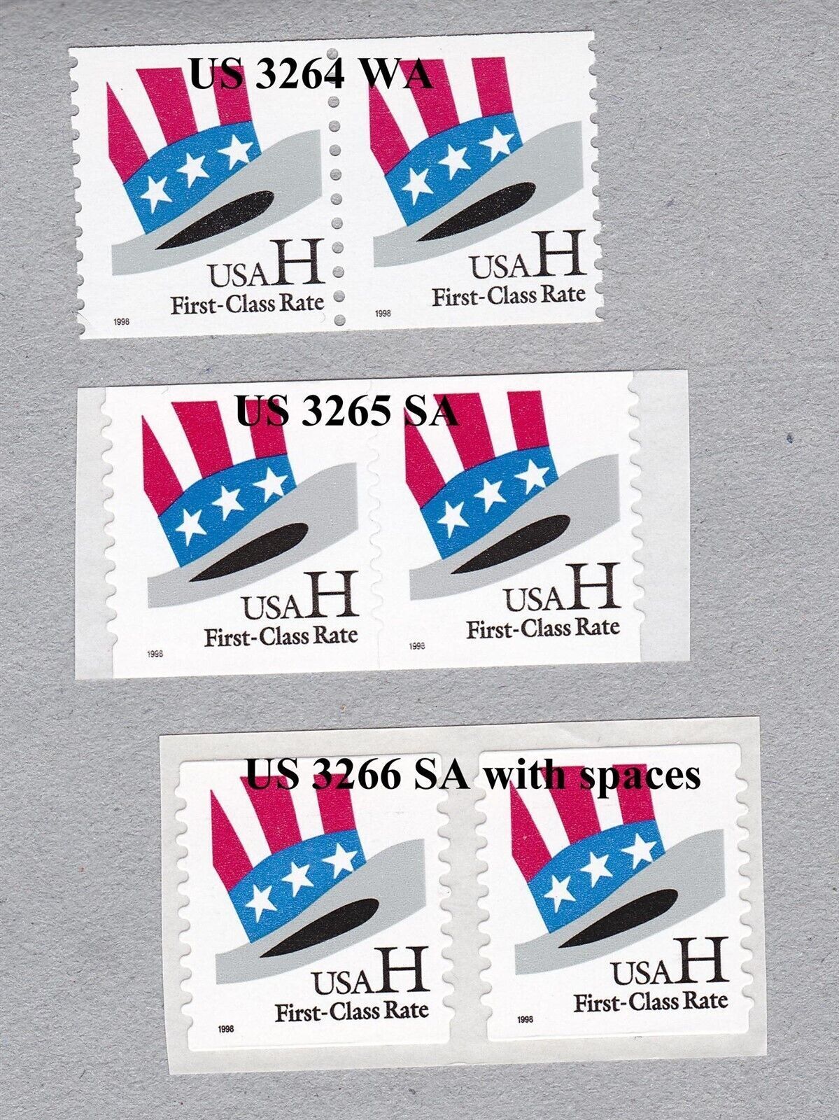 Pairs 33c H Rate ( HAT) US 3264, US 3265, US 3266 Lot (3) MNH United